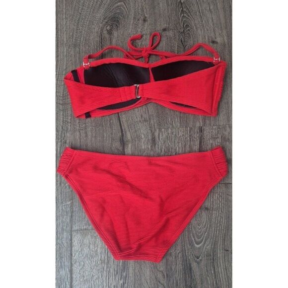 Kona Sol Red Twist Bandeua Ribbed 2pc.Bikini Swimsuit Women's Size Medium - Picture 2 of 4